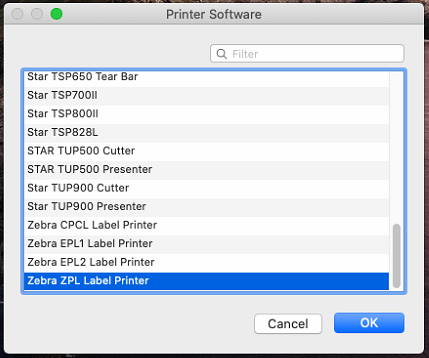 ZPL printer select