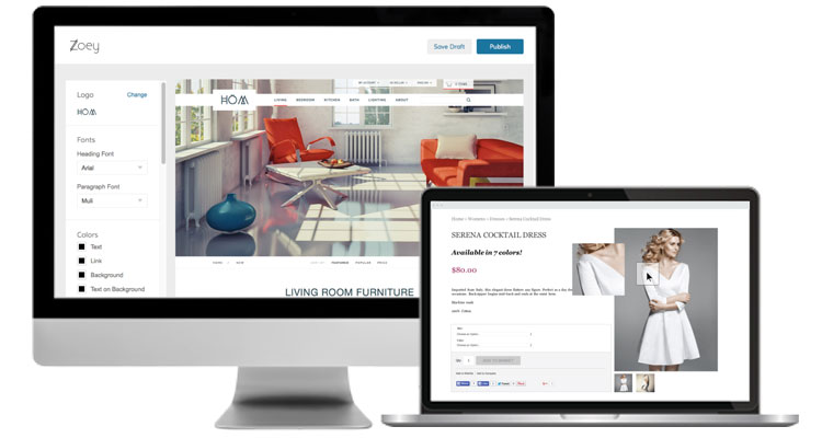 ecommerce website builder zoey dual screens computers white bkgnd